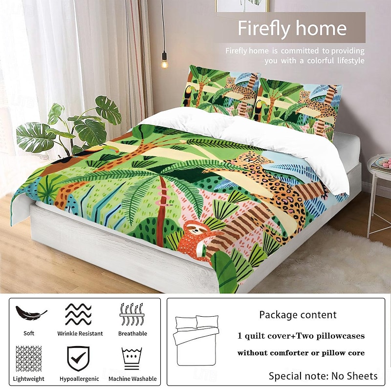 Tropical Rainforest Series 3-Piece Duvet Cover Set for Summer Soft Skin Friendly Long Lasting for Hotel Bedroom Guest Room Bedding Comfy Set4