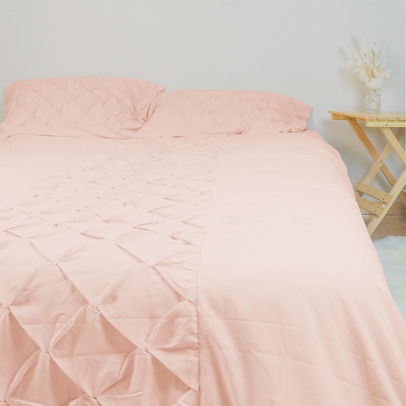 3-Piece Duvet Cover Set Pinch Pleat Duvet Cover Lace Ruffles4