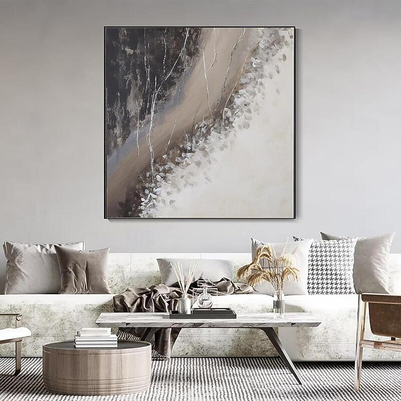 Handmade Oil Painting Canvas Wall Art Decoration Modern Minimal Black and White Abstract Texture for Home Dance Studio Decor Rolled Frameless Unstretched Painting