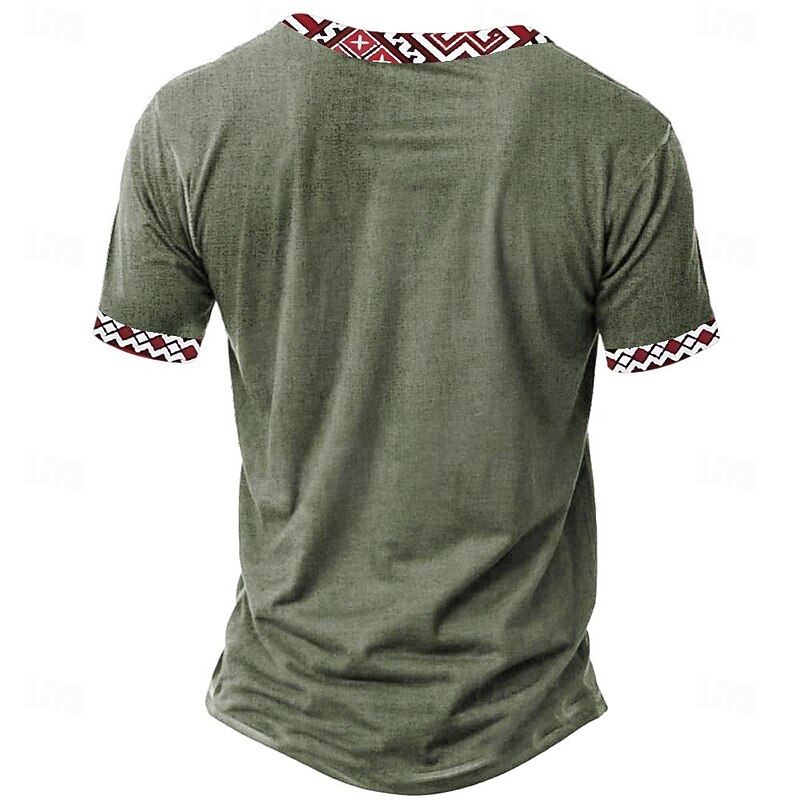Men's Tribal African Pattern T Shirt Henley Shirt Short Sleeve 3D Print Designer Ethnic Casual Daily Summer Yellow Green Khaki Henley Henley T-Shirt2