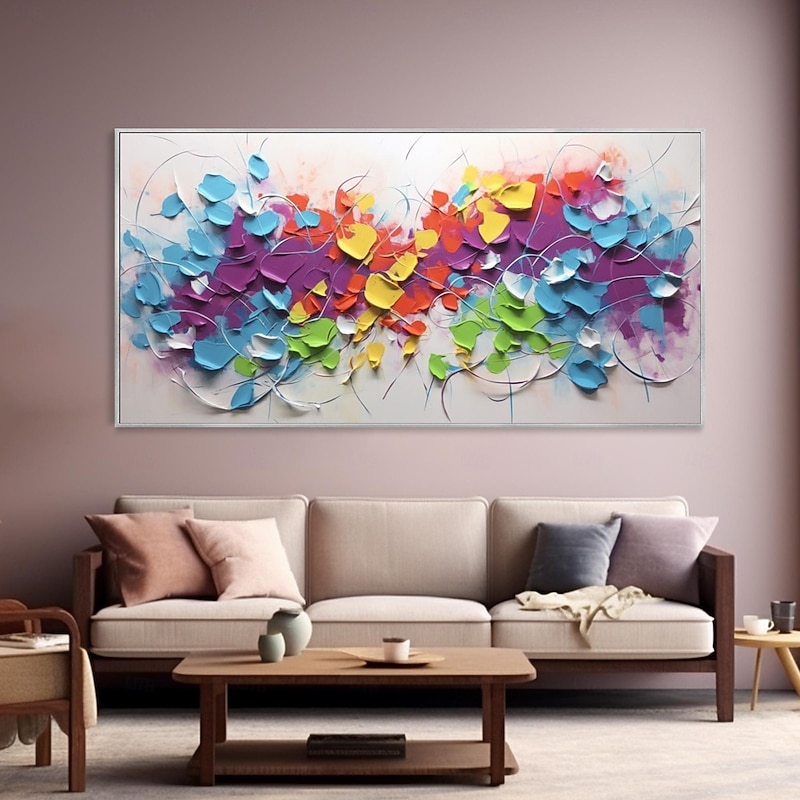 3D Abstract Colorful Geometric Texture Oil On Canvas Palette Knife Painting Modern Living Room Background Wall Deco Customized Niche Artwork3