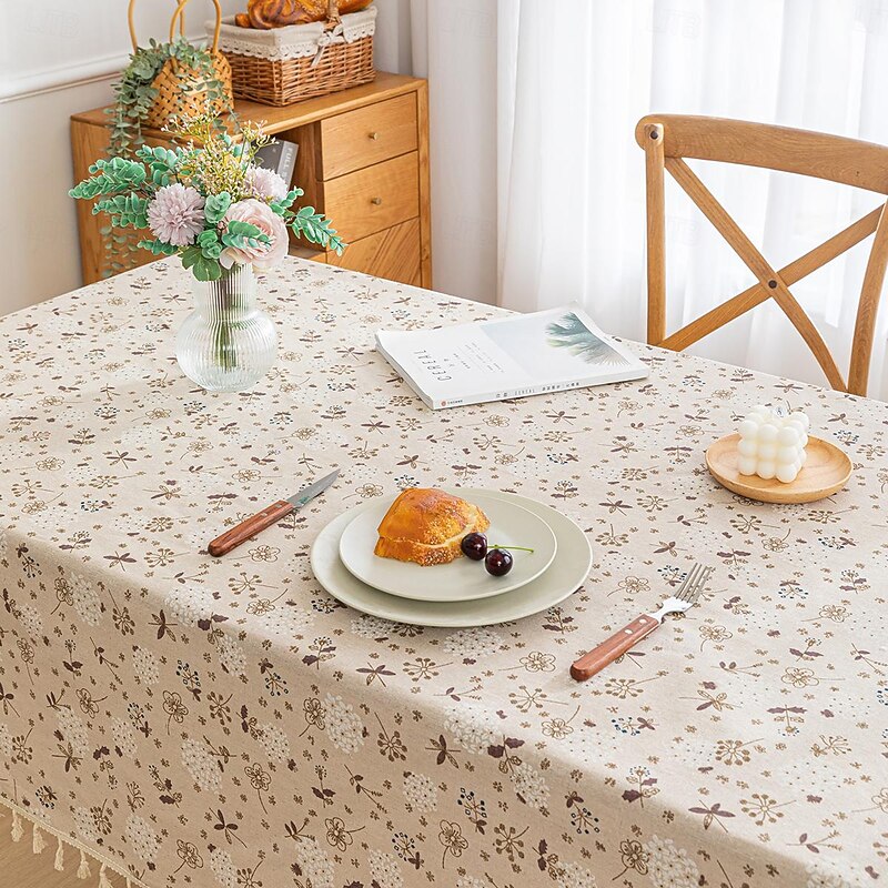 100% Cotton Fringed Tablecloth with Tassel Floral Plant3