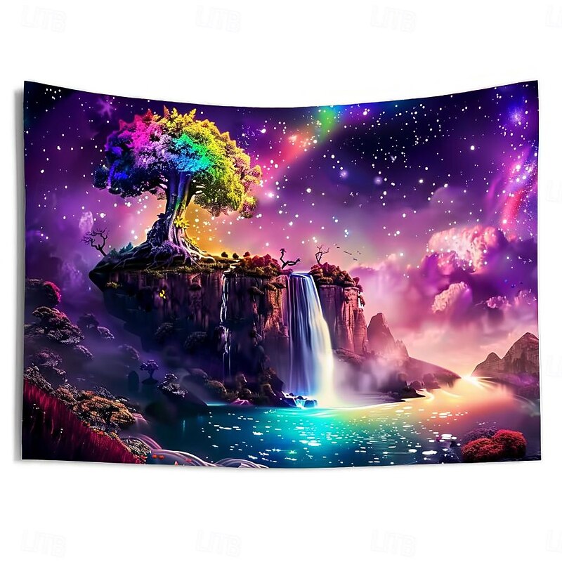Blacklight Tapestry UV Reactive Glow in the Dark Glow Party Neon Fantasy Waterfall Rainbow Psychedelic Trippy Misty Hanging Tapestry Wall Art Mural for Living Room Bedroom4