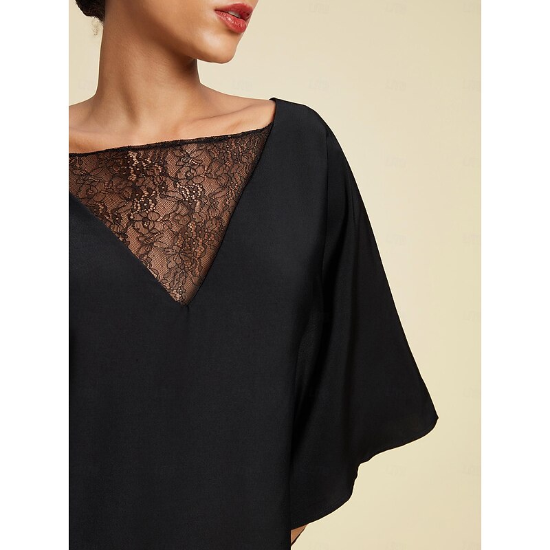 Women's Summer Tops Solid / Plain Color Casual Daily Weekend Batwing Sleeve Black Lace Dolman Casual Daily Bateau Summer4