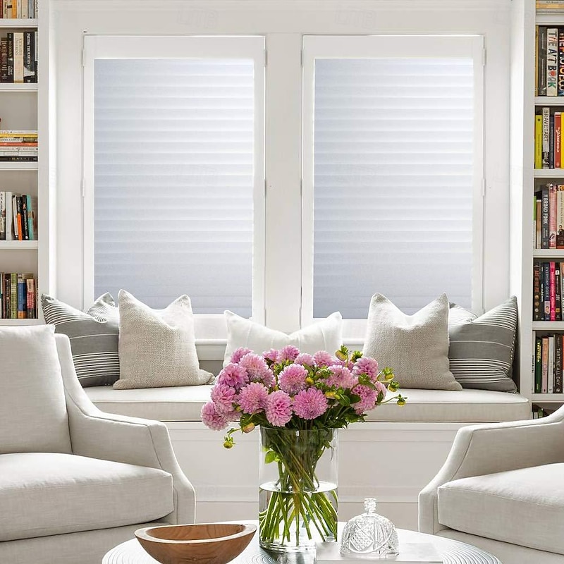 Blind Privacy Window Film Non Adhesive White Strips Window Sticker Faux Shutter Blinds Looking Static Cling Glass Covering for Home Office Security Protection UV Blocking3