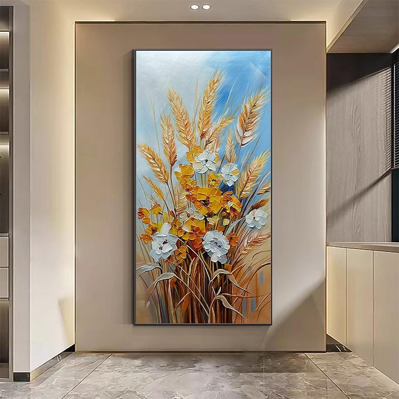 Mintura Handmade Wheat Ears And Flowers Oil Paintings On Canvas Wall Art Decoration Modern Abstract Pictures For Home Decor Rolled Frameless Unstretched Painting3