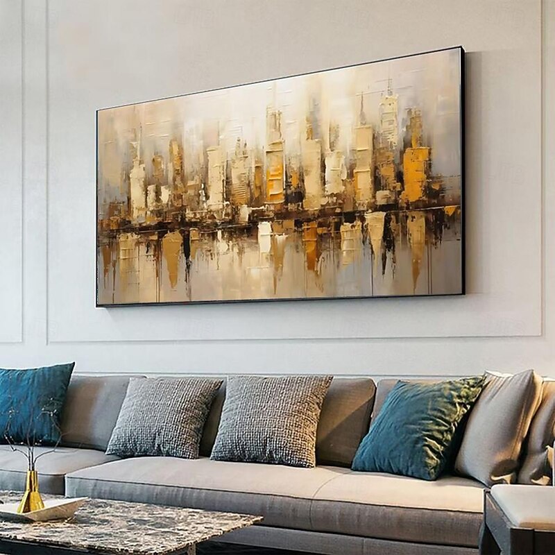 Handmade Oil Painting Canvas Wall Art Decoration Modern Abstract Urban Architecture for Living Room Home Decor Rolled Frameless Unstretched Painting2