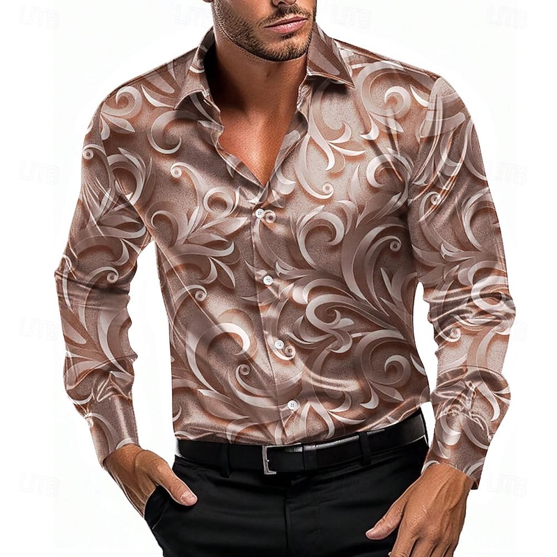 Men's Shirt Satin Shirt Button Up Shirt Formal Red Blue Dark Gray Gray Long Sleeve Turndown Summer Spring Clothing Apparel Buttons3