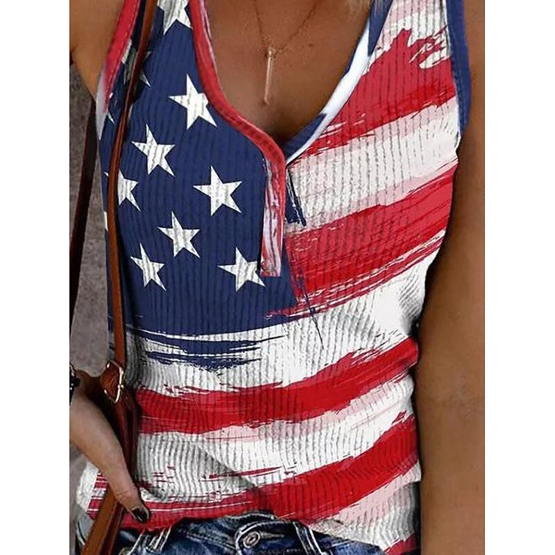 Women's Patriotic  Camisole Tank Top Flag Sleeveless Sleeveless V Neck Daily Red Summer3
