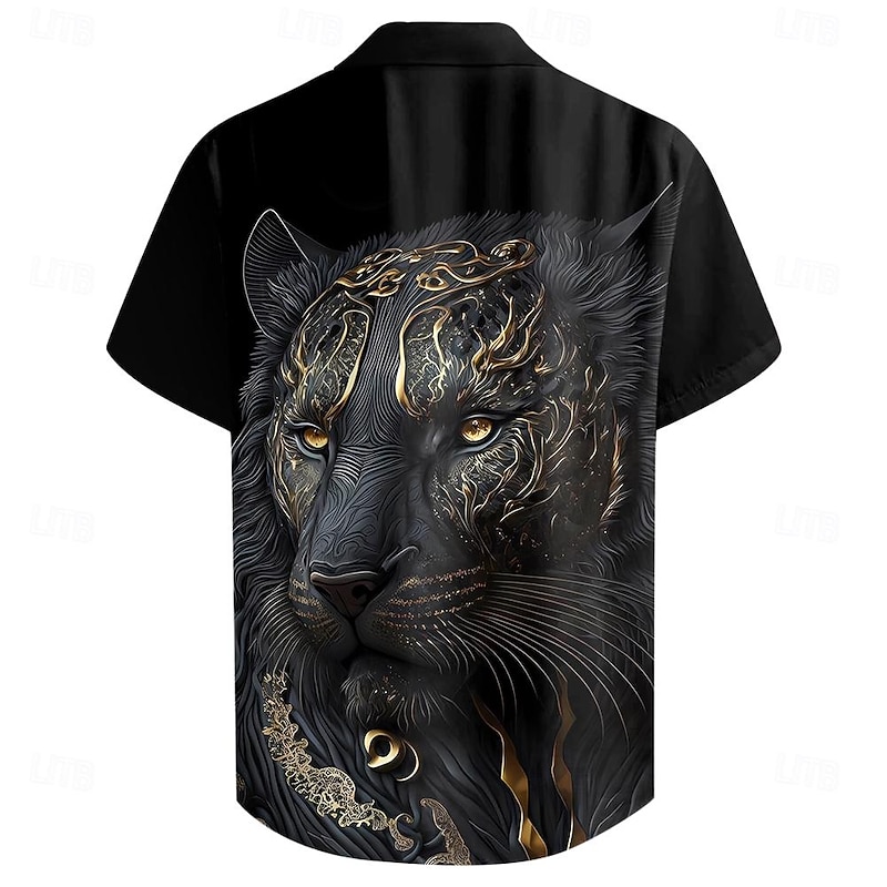 Men's Lion Shirt Button Up Shirt Short Sleeve Fashion Casual Dark Vacation Daily Evening Party Summer Turndown Collared Shirts Button Up 3D Print Black2