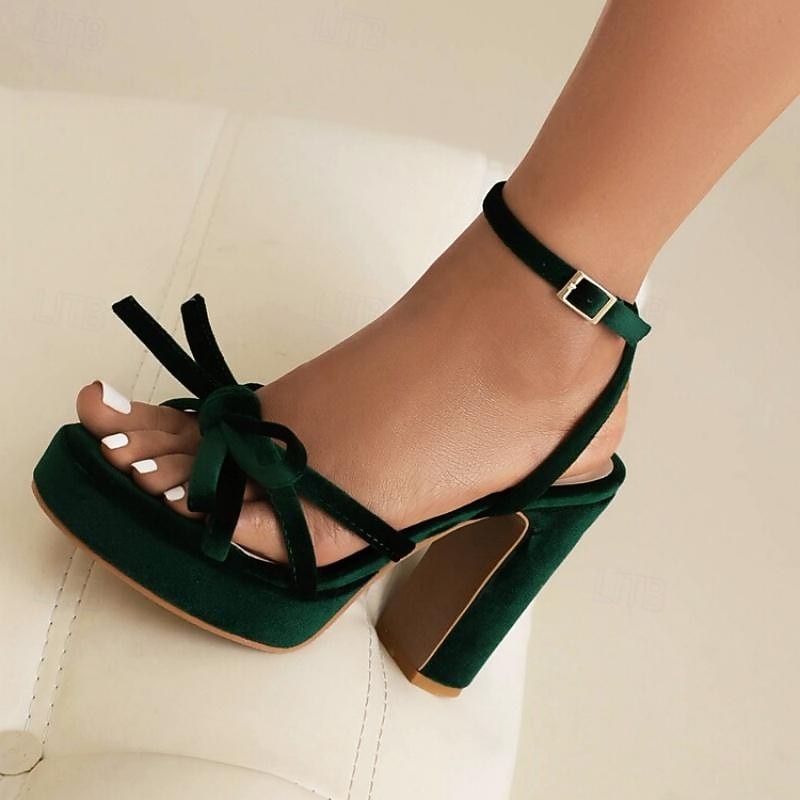 Women's Red Velvet Platform High Heel Sandals – Elegant Bow Ankle Strap Party Shoes for Evening, Wedding & Special Occasions 8