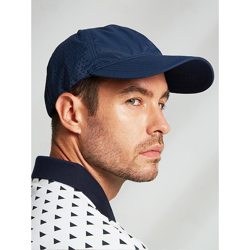 Men's Breathable Navy Blue Performance Cap with Laser-Cut Ventilation - Ideal for Outdoor Sports and Daily Wear2