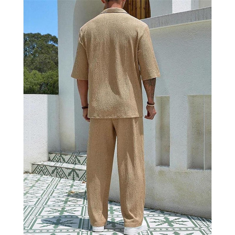 Men's T-shirt Suits 2 Pieces Outfits Tee & Shorts Short Sleeve Turndown Summer Plain Fashion Casual 2 Piece Vacation Daily Wear Going out Black Blue Brown Top Tee for Men2