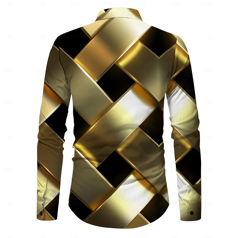 Men's Graphic Geometric Pattern Line Button Up Shirt Printed Shirts Long Sleeve Business Casual Formal Daily Fall Winter Spring & Summer Turndown Collared Shirts Buttons Print Wine Blue Gold2