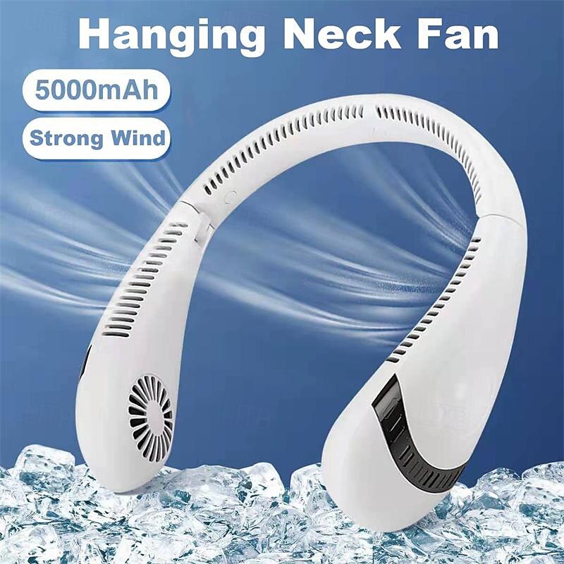5000mAh Hanging Neck Fan – Portable Folding Bladeless Air Cooler, USB Type-C Rechargeable for Sports & Travel