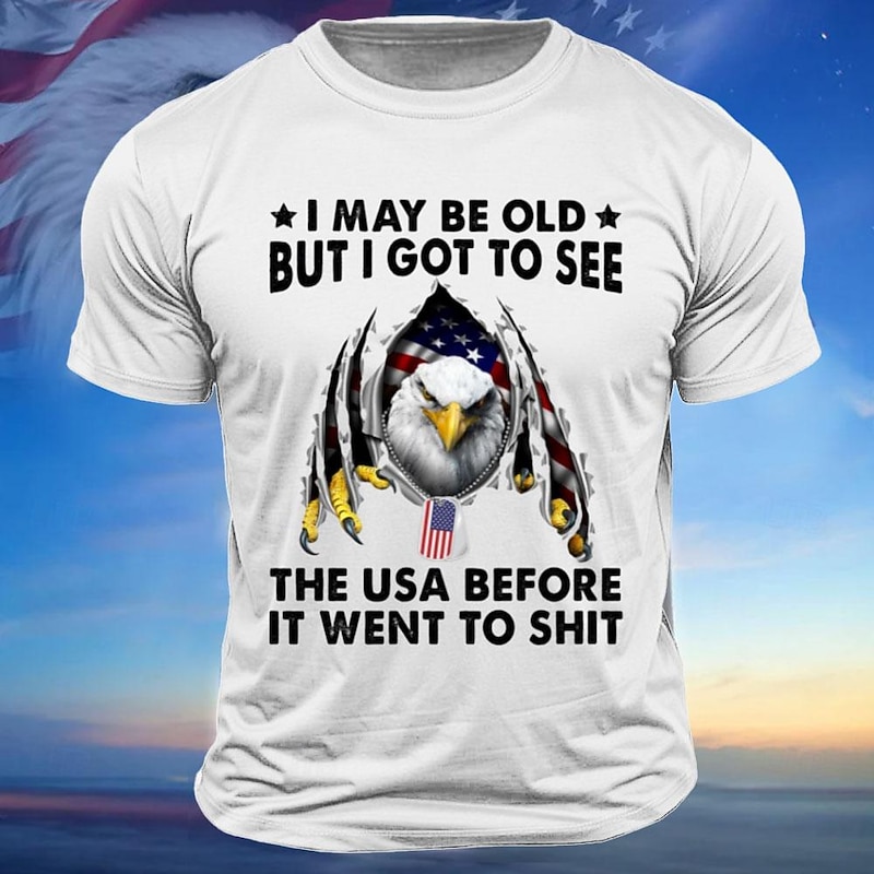 Veterans Day Men's Patriot Patriotic Veteran Letter Quotes & Sayings Eagle T shirt Tee Top Short Sleeve T shirt Crew Neck Shirt Sports Classic Casual Street Sports Outdoor Light Blue Black White
