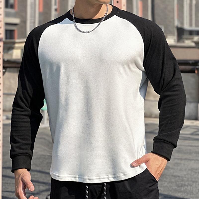 Men's Running T-Shirt Patchwork Long Sleeve Tee Tshirt Casual Athleisure Color Block Soft Breathable Gym Workout Walking Jogging Sportswear Activewear Black White Coffee3