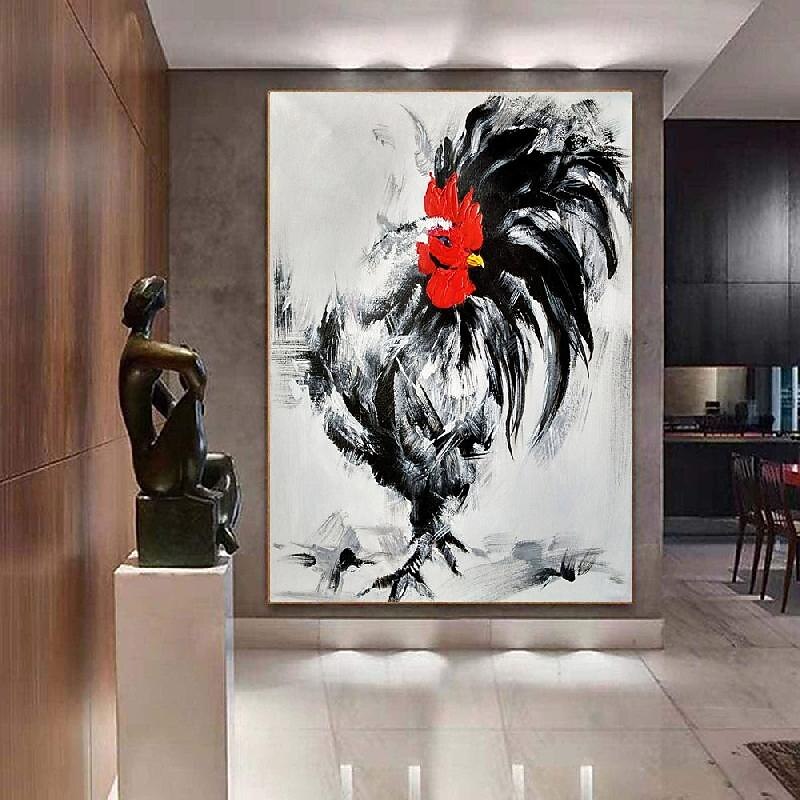 Hand Painted Rooster Cock Oil Painting On Canvas - Modern Impressionist Animal Art painting Thick Paints Heavy Texture animal oil painting2