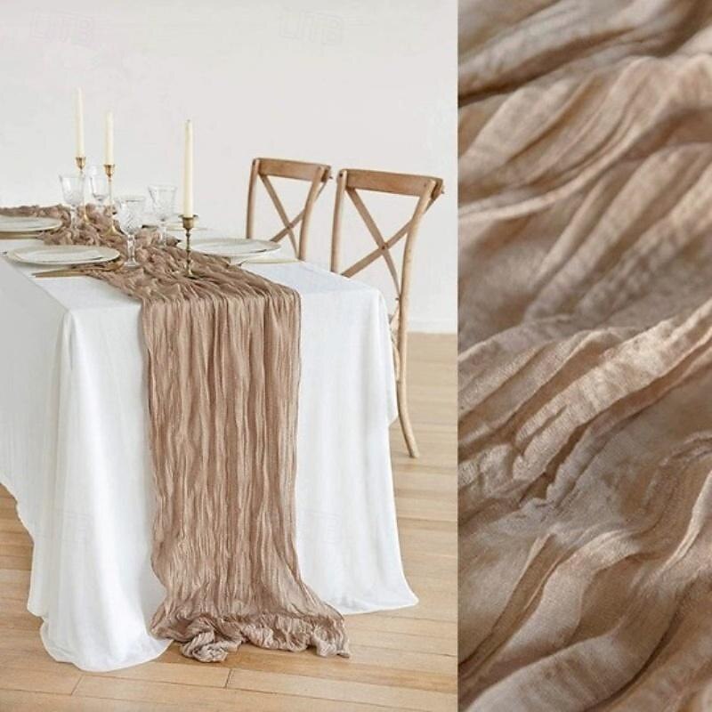 Cotton Voile Yarn Crinkled Table Runner Bohemian Style Twist Tablecloth Wedding Party Decoration Pleated Table Runner