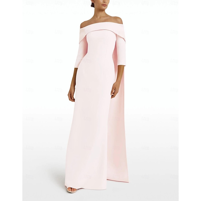 Sheath Evening Gown Elegant Dress Formal Sweep / Brush Train Sleeveless Jewel Neck Stretch Crepe with Bow(s)2