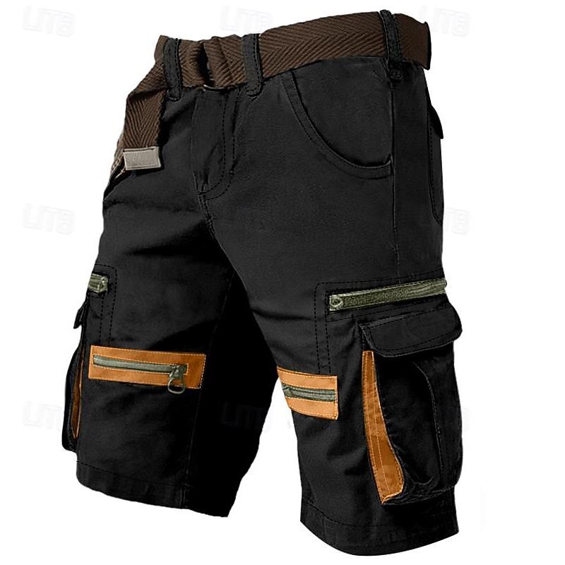 Men's Cargo Shorts Shorts Casual Shorts Multi Pocket Straight Leg Fake Zipper Pocket Plain Comfort Knee Length Casual Daily Holiday Fashion Streetwear Black Green Micro-elastic2