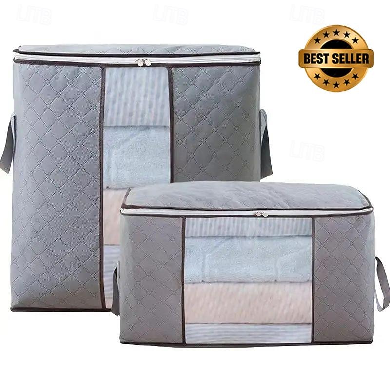 1pc Large Storage Bag Organizer Clothes Under-Bed Storage With Reinforced Handle, Storage Containers For Bedding, Comforters, Clothing, Closet, Clear Window, Sturdy Zippers2