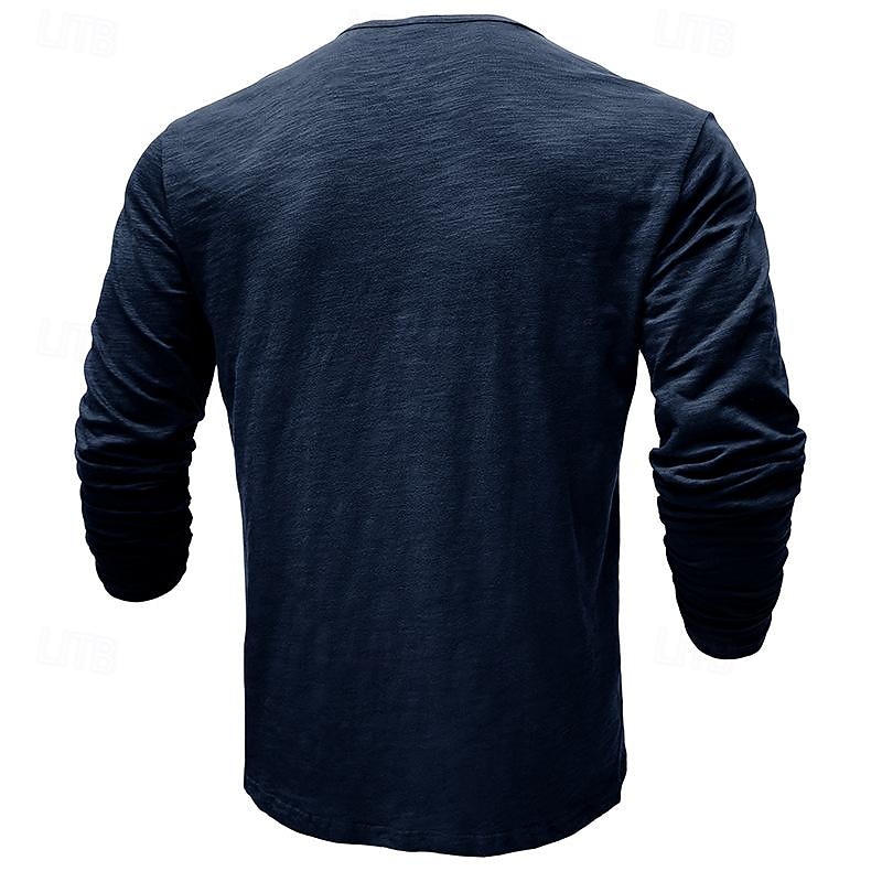 100% Cotton Men's Henley Shirt Tee Top Long Sleeve Shirt Long Sleeve Solid Color Fashion Daily Buttons Henley Outdoor Casual Summer Dark Brown Dark Grey Black Henley T-Shirt4
