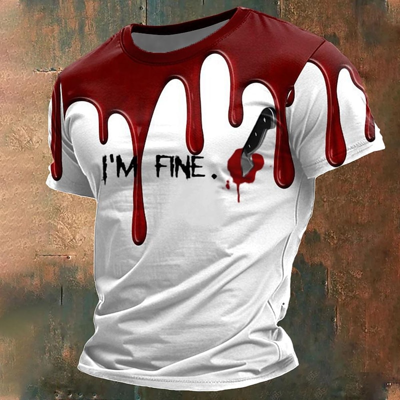 Men's Blood Splatter Blood stains T Shirt Short Sleeve T shirt 3D Print Crew Neck Shirt Designer Steampunk Carnival Party Street Black Red Summer Spring Clothing Apparel S M L XL XXL XXXL