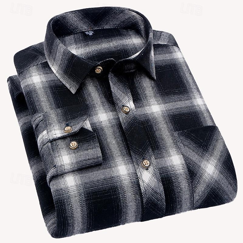 Men's Shirt Flannel Shirt Plaid Shirt Button Up Shirt Overshirt Plaid / Check Outdoor Daily Wear Black Red Blue Gray Long Sleeve Lapel Spring &  Fall Clothing Apparel3