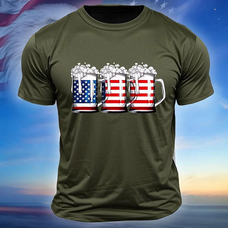 Men's American US Flag Beer Flag / National flag T Shirt Short Sleeve Shirt Cotton Short Sleeve Graphic Shirt Black White Army Green Comfortable Tee Street Sports Outdoor Fashion Designer Clothing4