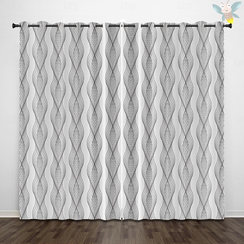 2 Panels Blackout Curtain Set Diamond Stripe Art Curtain Blackout Heat Insulation Black Lined Soundproof Curtains Suitable for Adults Children's Bedroom Living Room Balcony2