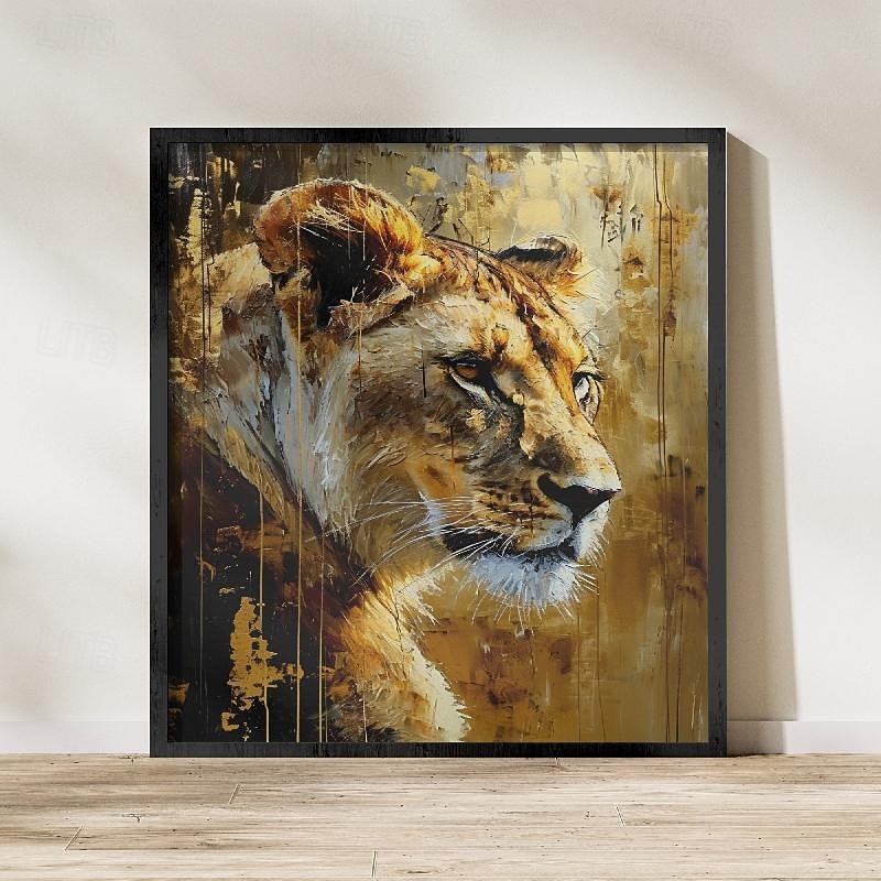 Hand Painted Abstract Oil Painting Temporal Impressionism Lioness Gold White Modern Wall Art Decor Modern Farmhouse Wall Decor Art On Wall3