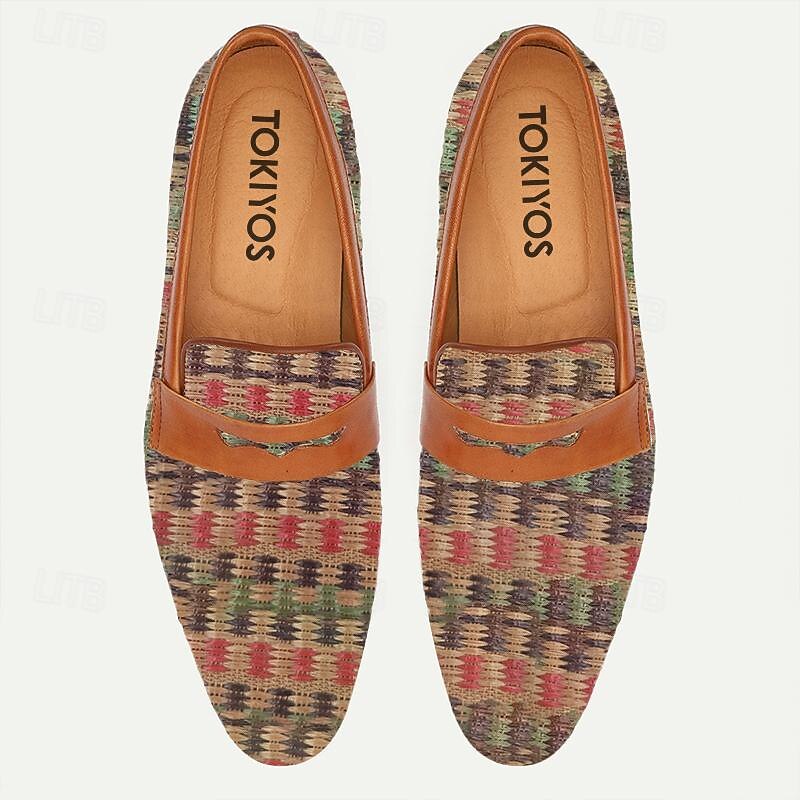 Men's Woven Multicolor Loafers - Stylish Slip-On Casual Shoes with Leather Accents2