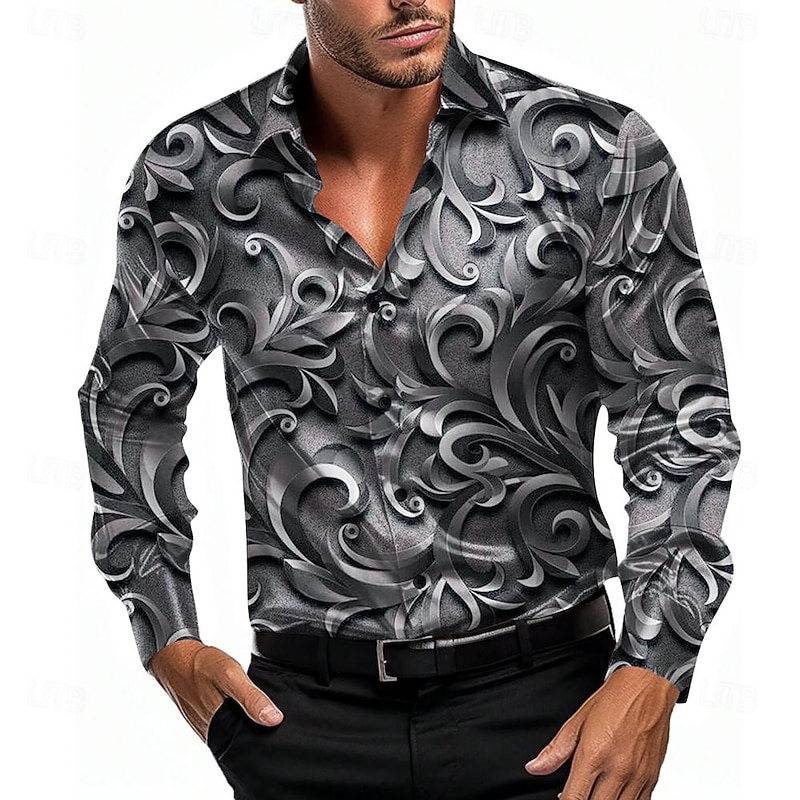 Men's Shirt Satin Shirt Button Up Shirt Formal Red Blue Dark Gray Gray Long Sleeve Turndown Summer Spring Clothing Apparel Buttons2