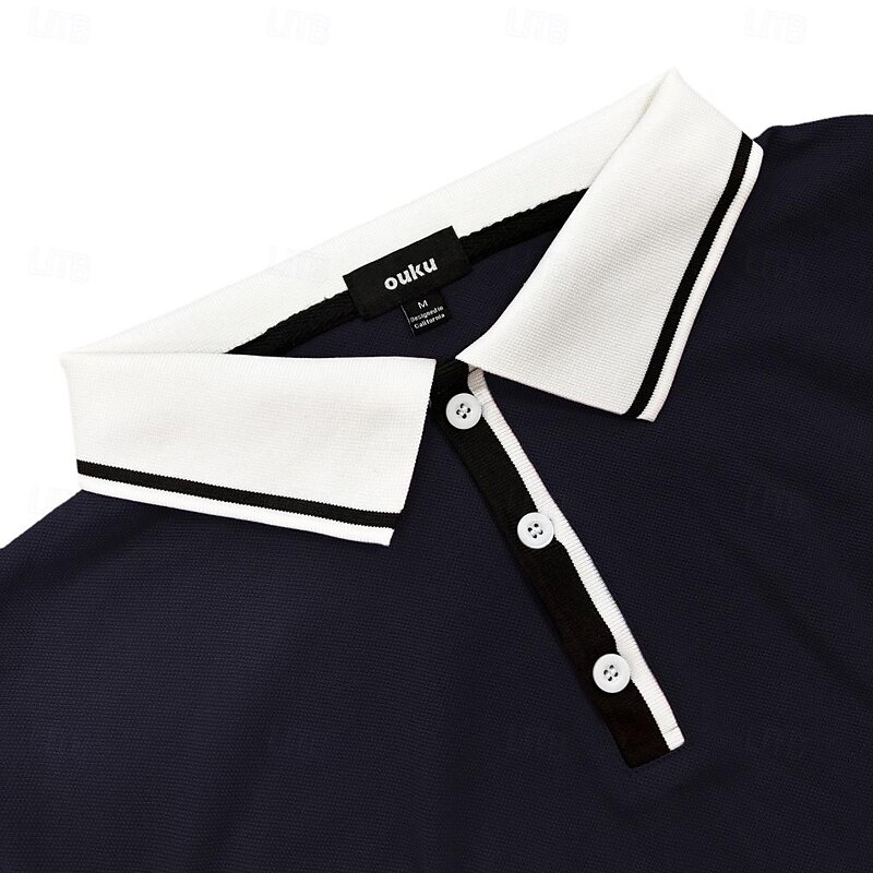 Men's Business Polo Pique Polo Shirt Business Casual Ribbed Polo Collar Classic Short Sleeve Color Block Patchwork Embroidered Summer Spring &  Fall Dark Grey Black Burgundy Navy Blue Royal Blue4