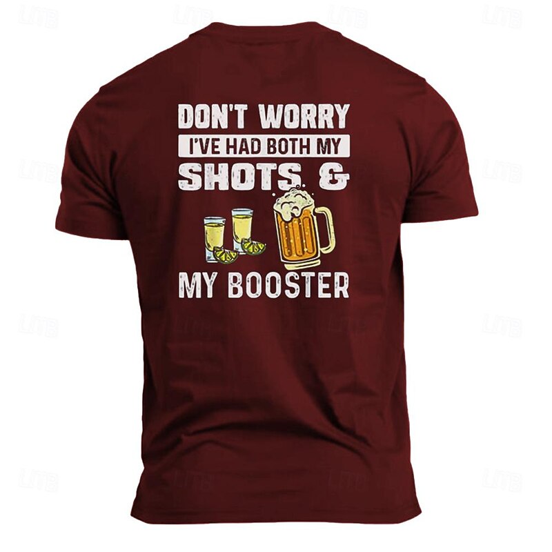 Men's Funny Drinking Graphic T-Shirt "Shots & Booster" Pun Humor Short Sleeve3