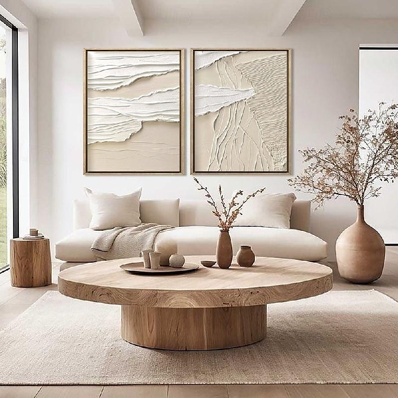 Mid Century Abstract White Neutral Decor  White Plaster Wall Art  New*Minimal Scandinavian Medieval  3D Textured Painting Art - Main Image