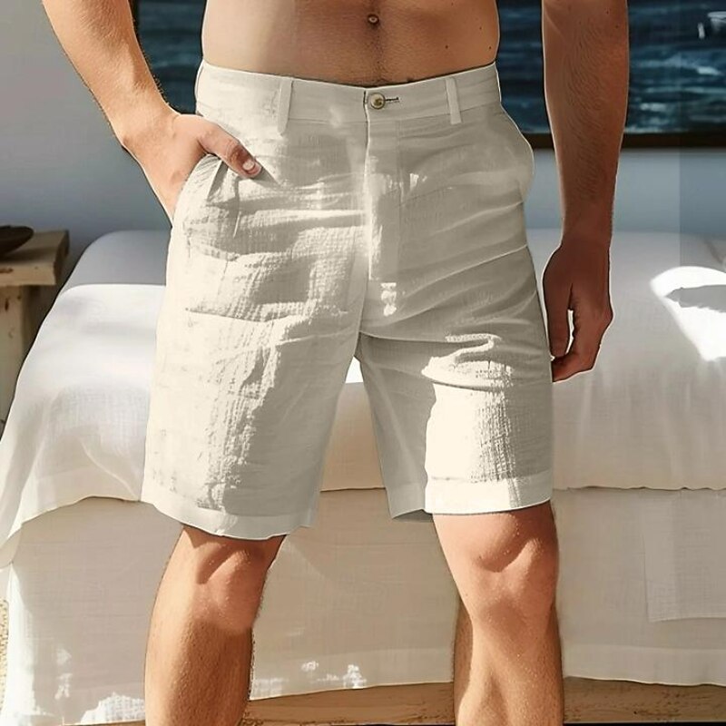 Men's Shorts Linen Shorts Dress Shorts Summer Shorts Zipper Pocket Buttons Plain Comfort Soft Knee Length Outdoor Daily Going out Fashion Streetwear White Sky Blue