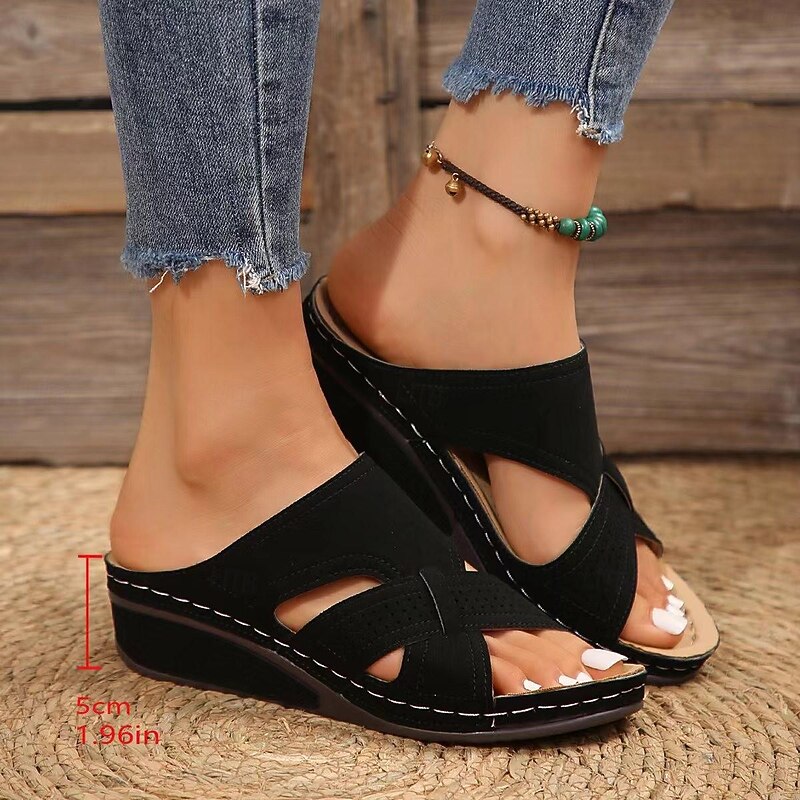 Women's Slip-On Wedge Sandals with Cutout Design, Casual Comfort Orthopedic Summer Shoes for Daily Walk, Beach and Garden Wear3