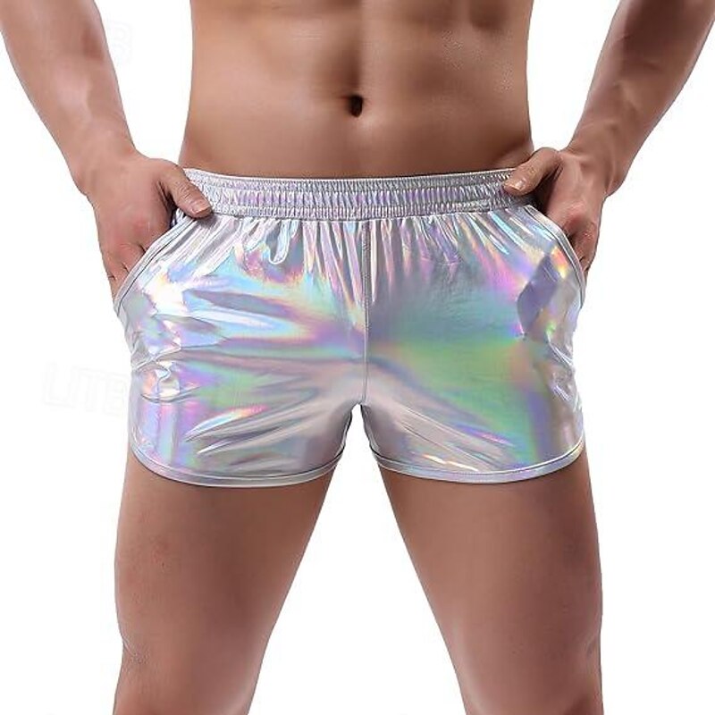 Metallic 1980s Shiny Latex Patent Shorts PU Leather Disco Fancy Dress Men's Halloween Carnival Masquerade Party / Evening Bachelorette Party Pride Parade Adults' Shorts