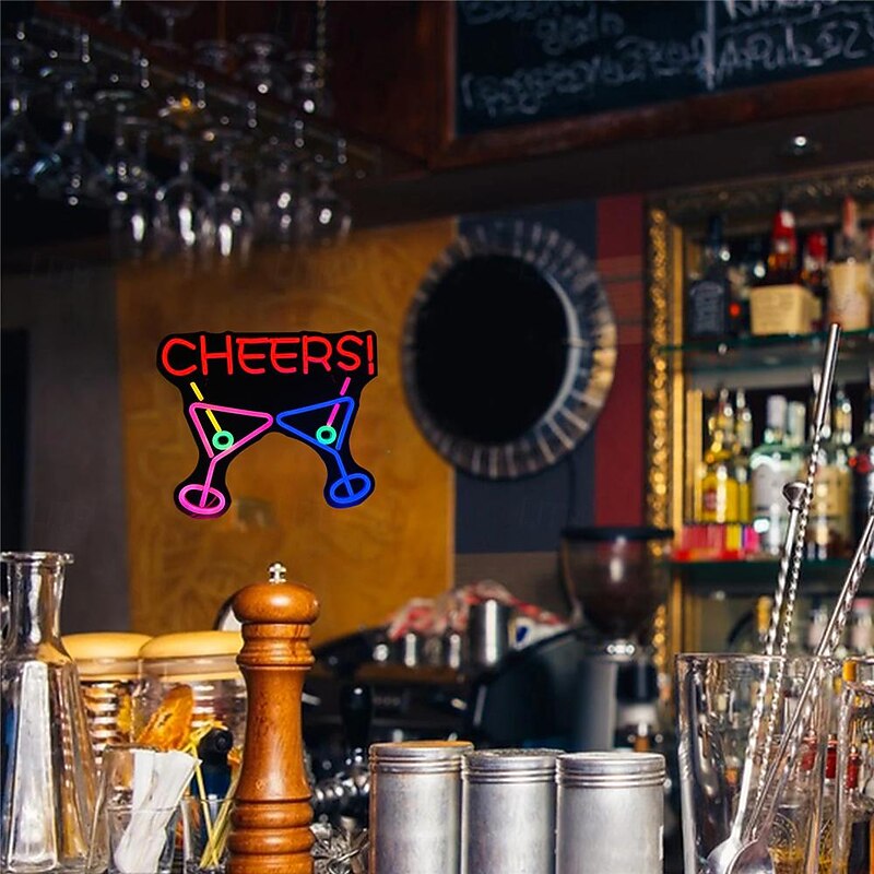 Oktoberfest Cheers USB Cocktails Neon LED Sign Light, Beer Bar Club Acrylic Neon Lights Sign for Hotel Pub Cafe Birthday Party Teen Room Wall Decorative Lamp 1PC4