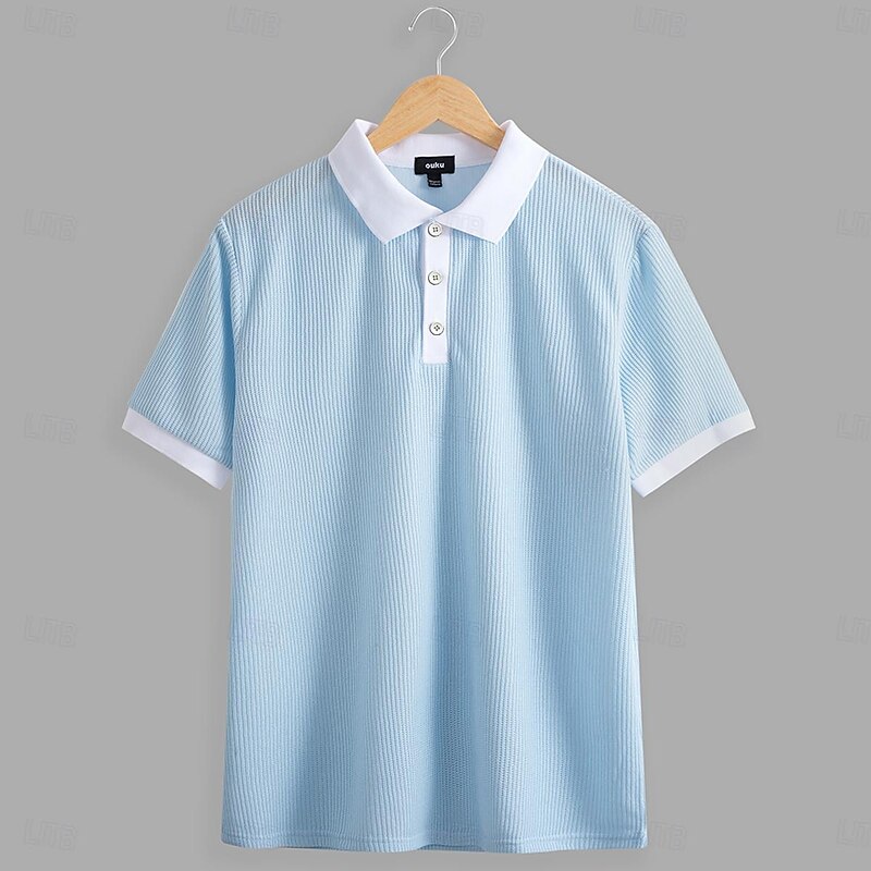 Men's Golf Shirt Knit Polo Business Casual Classic Short Sleeve Fashion Solid Color Buttons Knitted Summer Spring Regular Fit Light Blue White Burgundy Khaki Grey Golf Shirt3