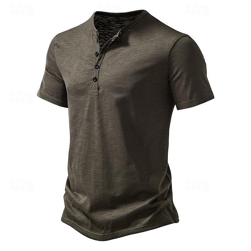 Men's T Shirt Henley Shirt Tee Top Short Sleeves Plain Designer Basic Modern Contemporary Buttons Henley Vacation Street Going out Summer Army Green Black White Henley T-Shirt3