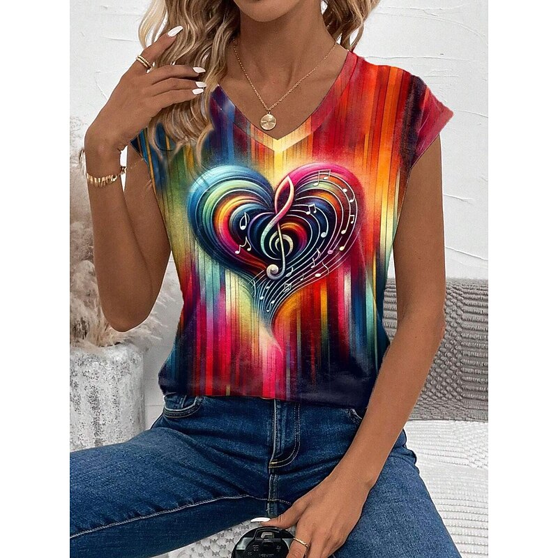 Women's Camisole Tank Top Vest Ombre Heart Stylish Sleeveless V Neck Regular Tops Daily Print Purple Green Rainbow Summer