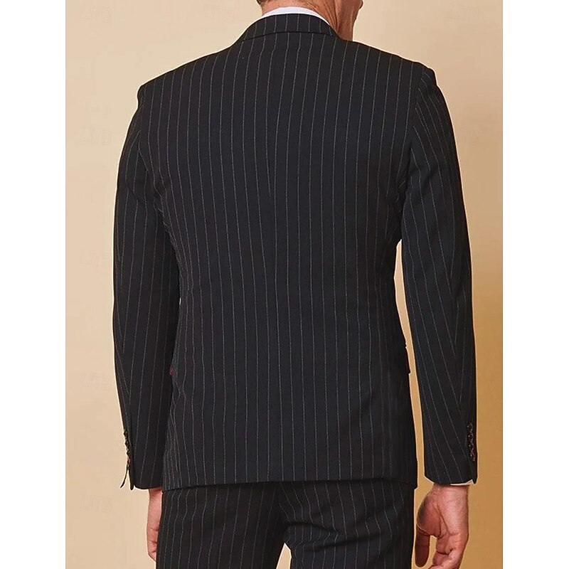 Men's Wedding Suits Peaked Lapel Black Dark Navy Party Dress Solid Colored Tailored Fit 3 Piece Single Breasted Two-buttons3