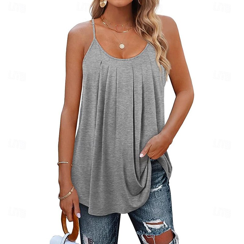 Women's Camisole Tank Top Plain Vacation Hawaiian Casual Sleeveless Round Neck Regular Tops Casual Beach Black White Light Green Pink Wine Summer Spring 11