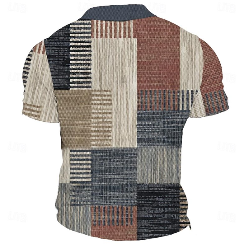 Men's Polo Shirts Golf Shirt Short Sleeve Polo Shirts V Neck Vintage Casual Vacation Wear Formal Wear Festival Wear 3D Print Spring & Summer Khaki2