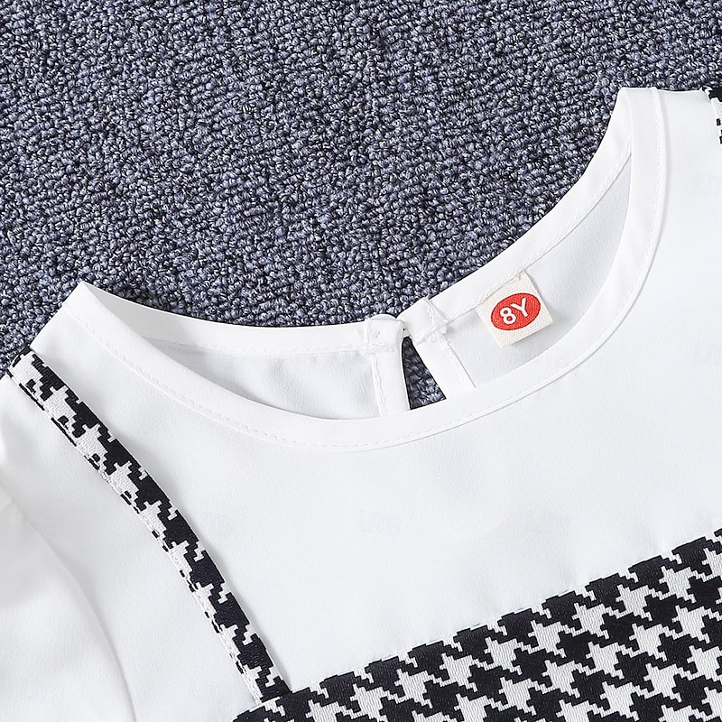 2 Pieces Kids Girls' Plaid Pants Suit Set Long Sleeve Fashion Casual 7-13 Years Fall White3