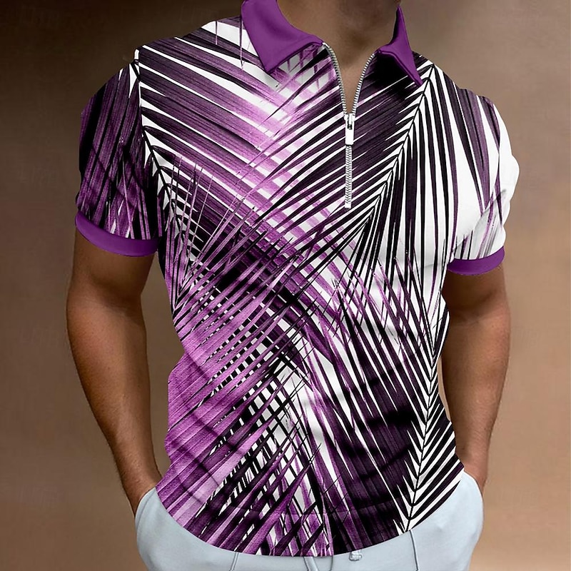 Men's Palm Tree Hawaiian Polo Shirts Golf Shirt Short Sleeve Polo Shirts Collared Shirts Beach Wear Vacation Wear Tropical Wear Party Outfits 3D Print Quarter Zip Polo Spring & Summer Yellow Blue3