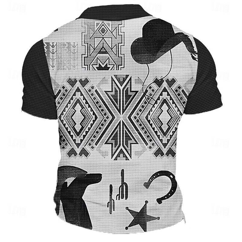 Men's Western Wear Waffle Polo Shirts Golf Shirt Short Sleeve Polo Shirts Collared Shirts Vintage Casual Vacation Wear Party Outfits Buttons 3D Print Summer Spring Blue Brown Gray2